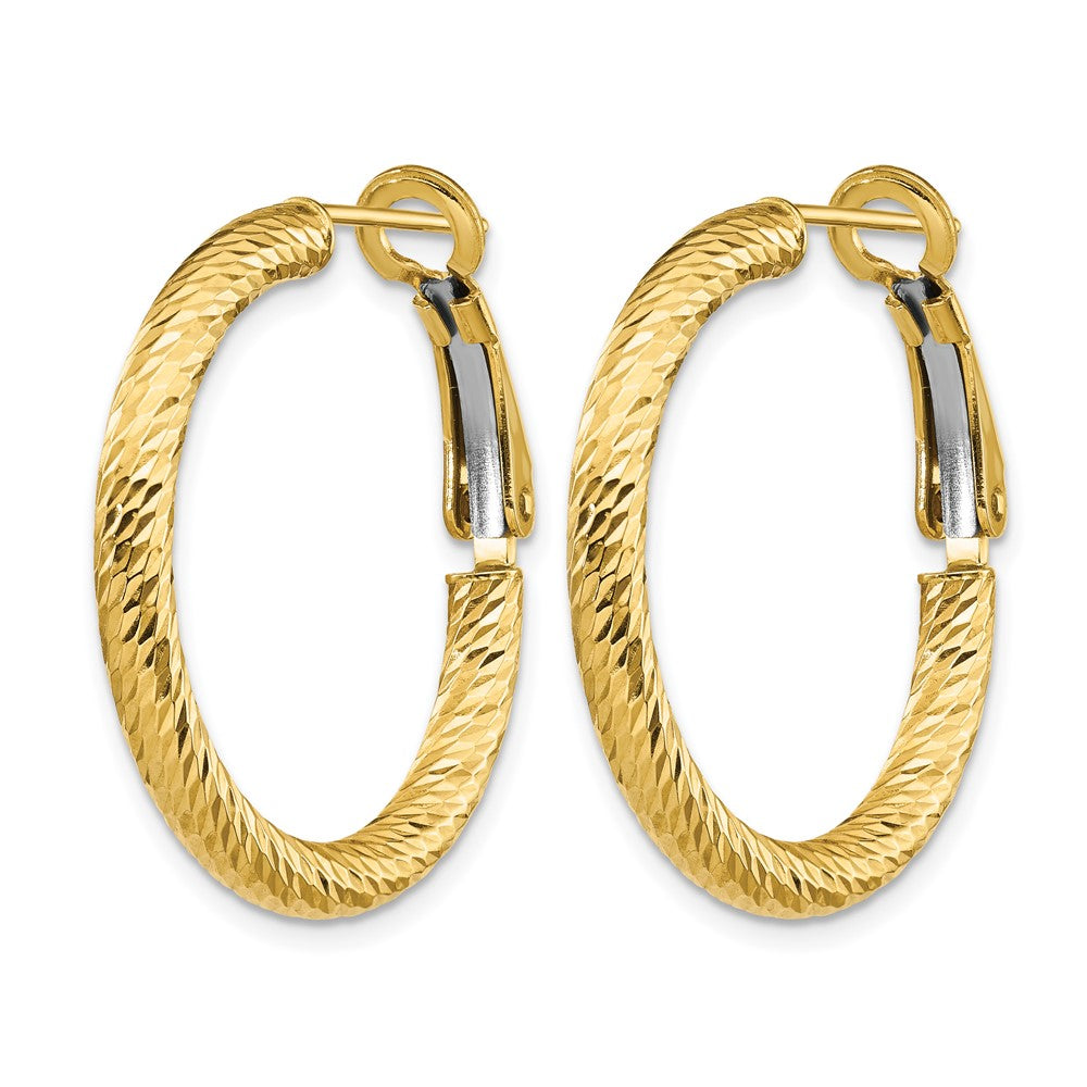 10K Yellow Gold 3X20 D/C Round Omega Back Hoop Earrings