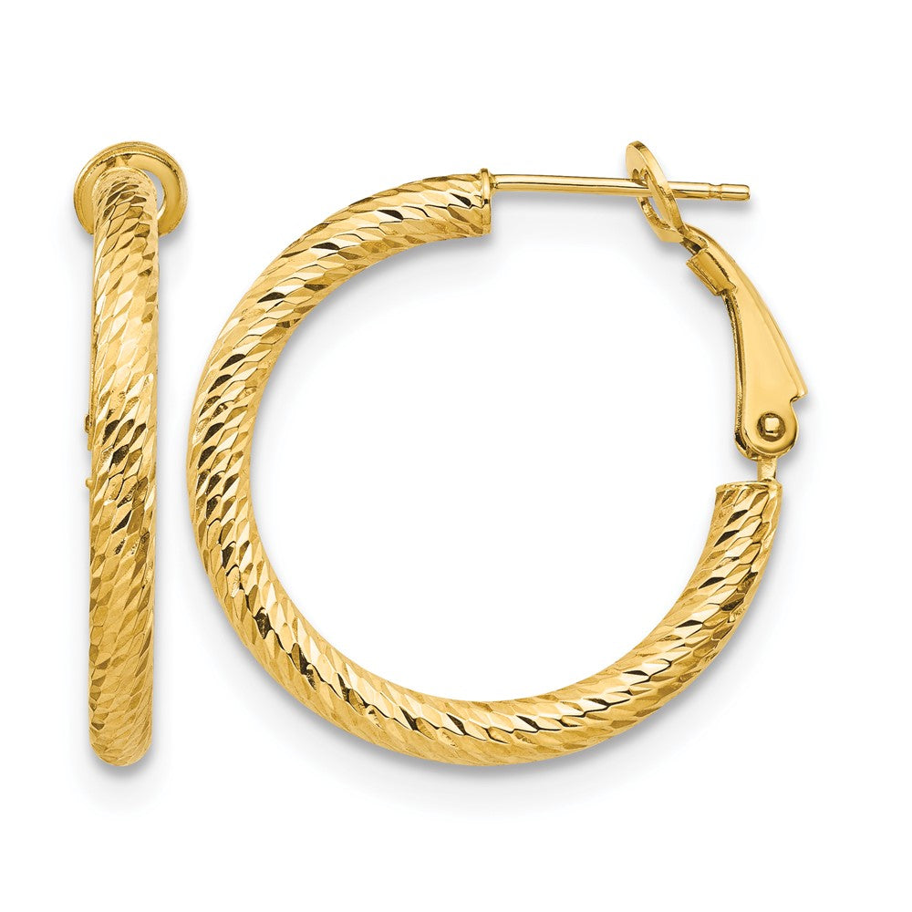 10K Yellow Gold 3X20 D/C Round Omega Back Hoop Earrings