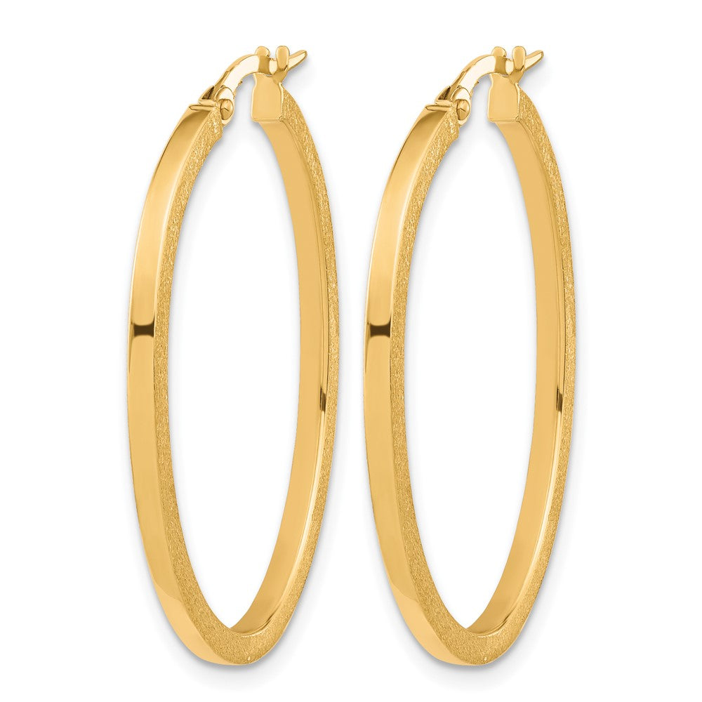10K Yellow Gold Brushed And Polished Oval Hoop Earrings