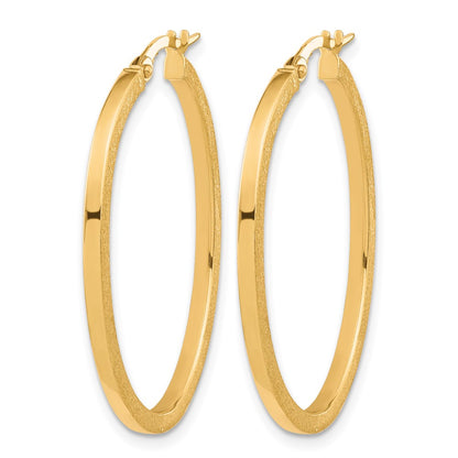 10K Yellow Gold Brushed And Polished Oval Hoop Earrings