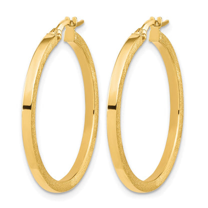 10K Yellow Gold Brushed And Polished Round Hoop Earrings