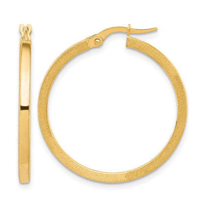 10K Yellow Gold Brushed And Polished Round Hoop Earrings