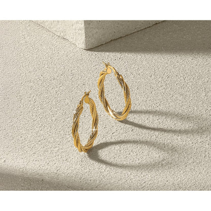 10K Yellow Gold Polished Twisted Hoop Earrings