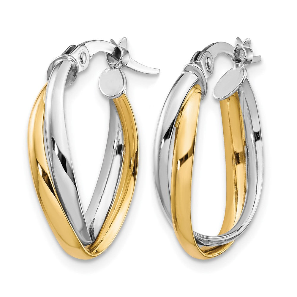 10K Yellow Rhodium With Polished Hoop Earrings