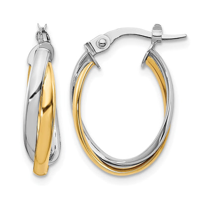 10K Yellow Rhodium With Polished Hoop Earrings