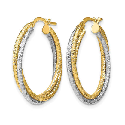 10K Yellow Rhodium With Polished D/C Hoop Earrings