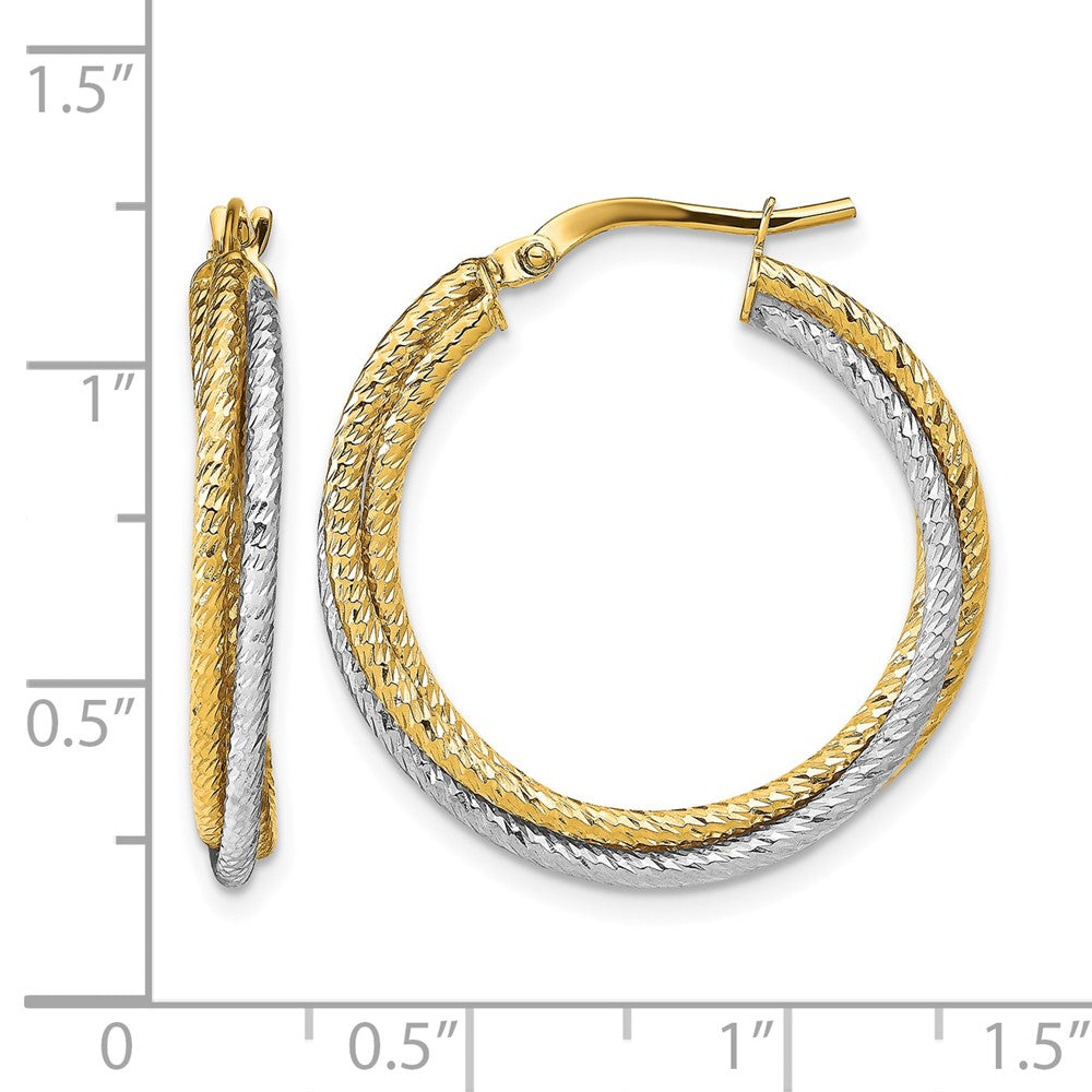 10K Yellow Rhodium With Polished D/C Hoop Earrings