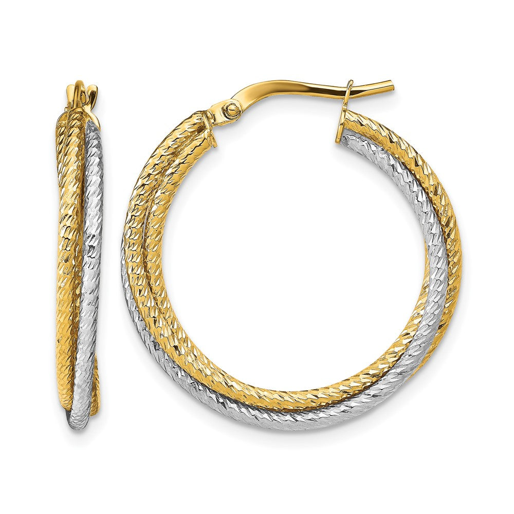 10K Yellow Rhodium With Polished D/C Hoop Earrings