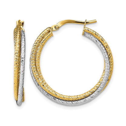 10K Yellow Rhodium With Polished D/C Hoop Earrings
