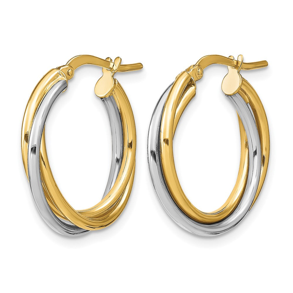 10K Yellow Rhodium With Polished Hoop Earrings