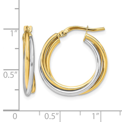 10K Yellow Rhodium With Polished Hoop Earrings