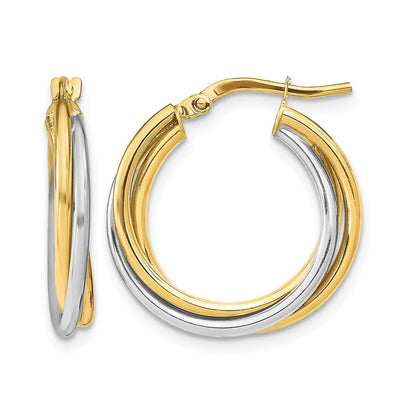 10K Yellow Rhodium With Polished Hoop Earrings