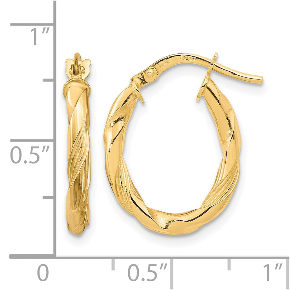 10K Yellow Gold Polished And Textured Hoop Earrings