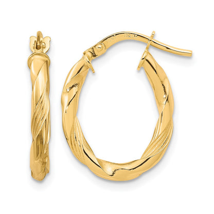 10K Yellow Gold Polished And Textured Hoop Earrings