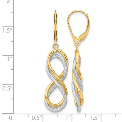 10K Yellow Rhodium W/ White Polished Textured Infinity Leverback Earrings