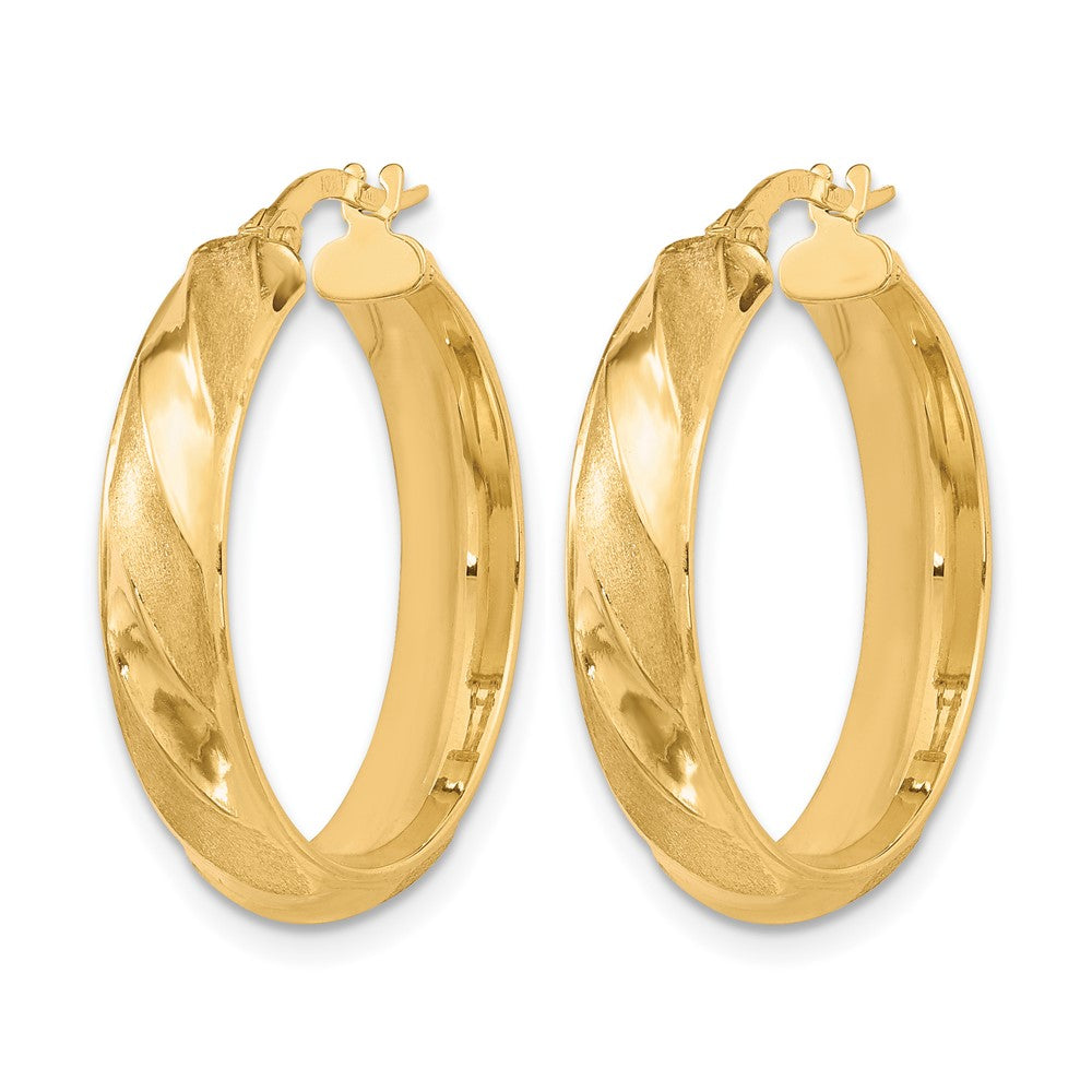 10K Yellow Gold Polished Textured Twisted Hoop Earrings