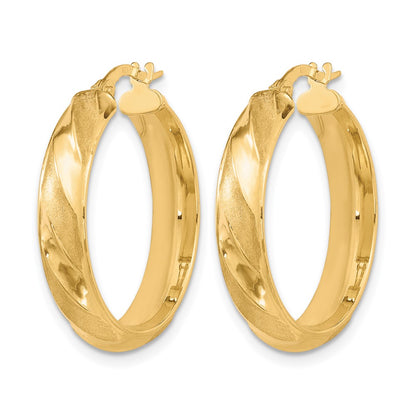 10K Yellow Gold Polished Textured Twisted Hoop Earrings
