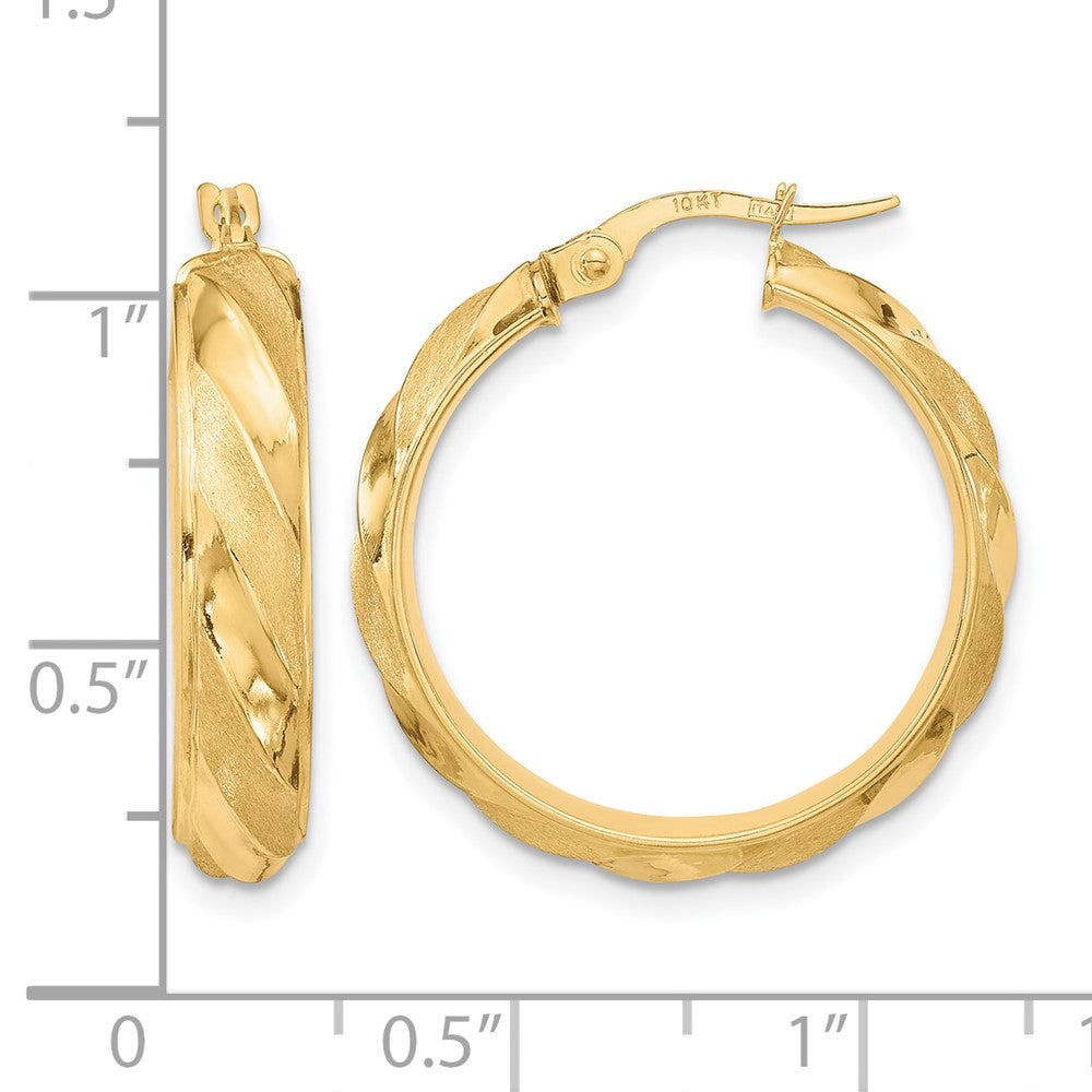 10K Yellow Gold Polished Textured Twisted Hoop Earrings