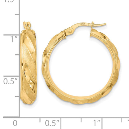 10K Yellow Gold Polished Textured Twisted Hoop Earrings