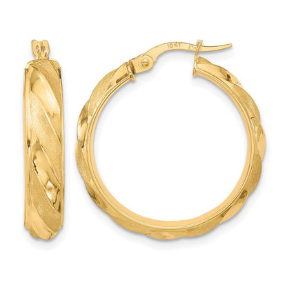 10K Yellow Gold Polished Textured Twisted Hoop Earrings