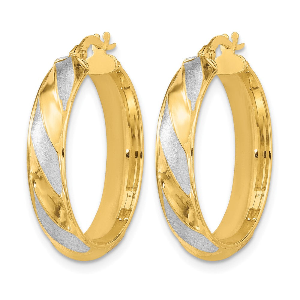 10K Yellow Rhodium Polished Textured Twisted Hoop Earrings