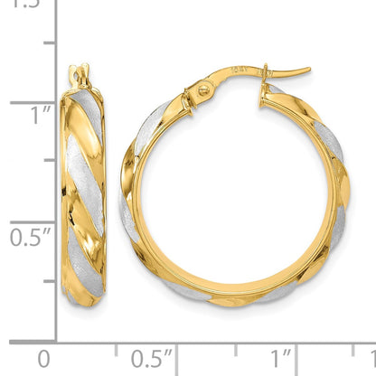 10K Yellow Rhodium Polished Textured Twisted Hoop Earrings