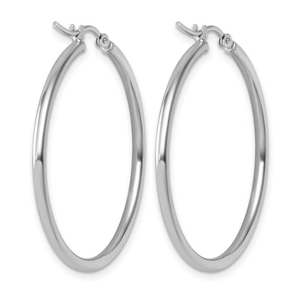 10K White Gold Polished Hinged Hoop Earrings