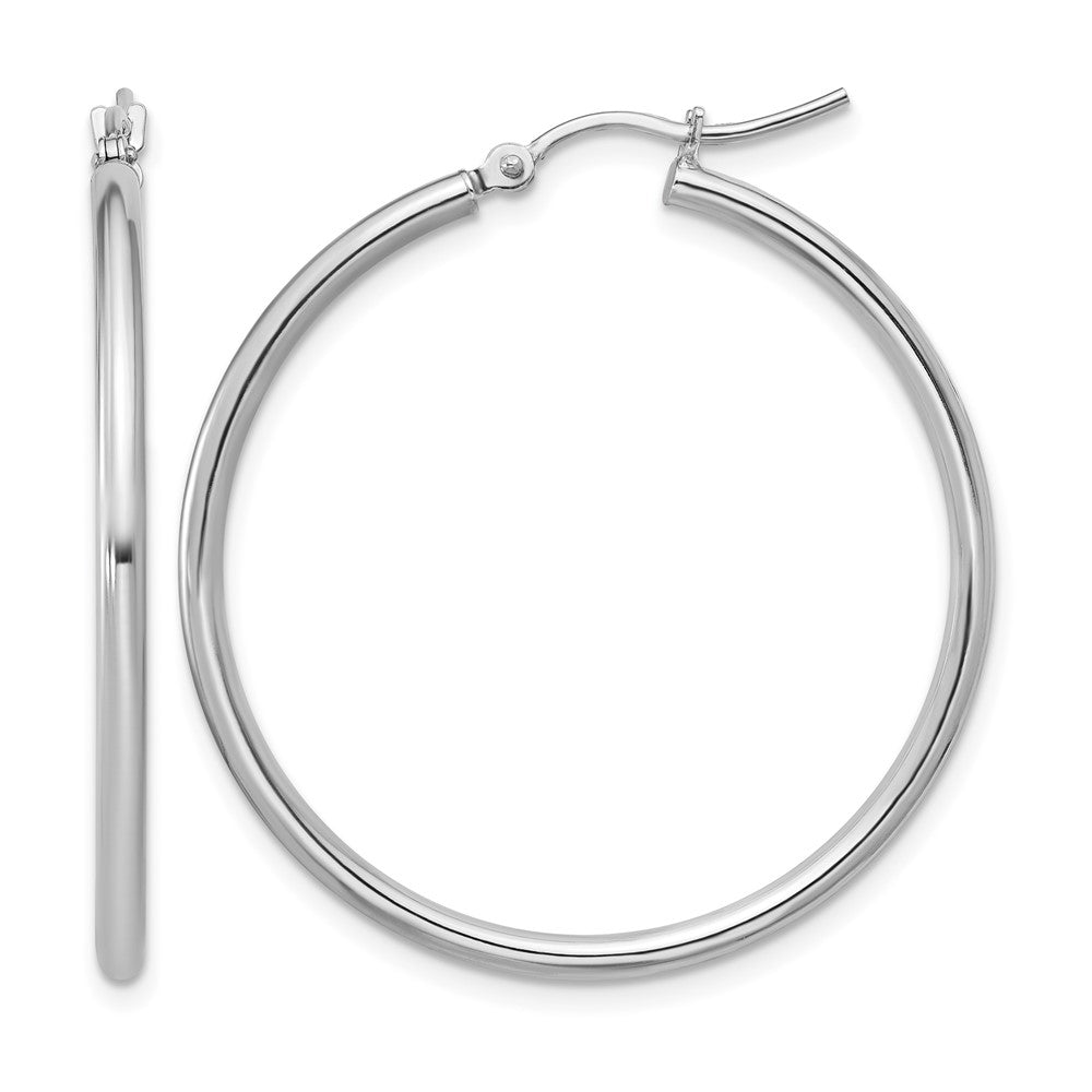 10K White Gold Polished Hinged Hoop Earrings