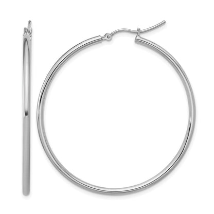 10K White Gold Polished Hinged Hoop Earrings