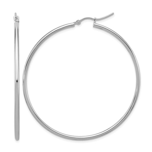 10K White Gold Polished Hinged Hoop Earrings