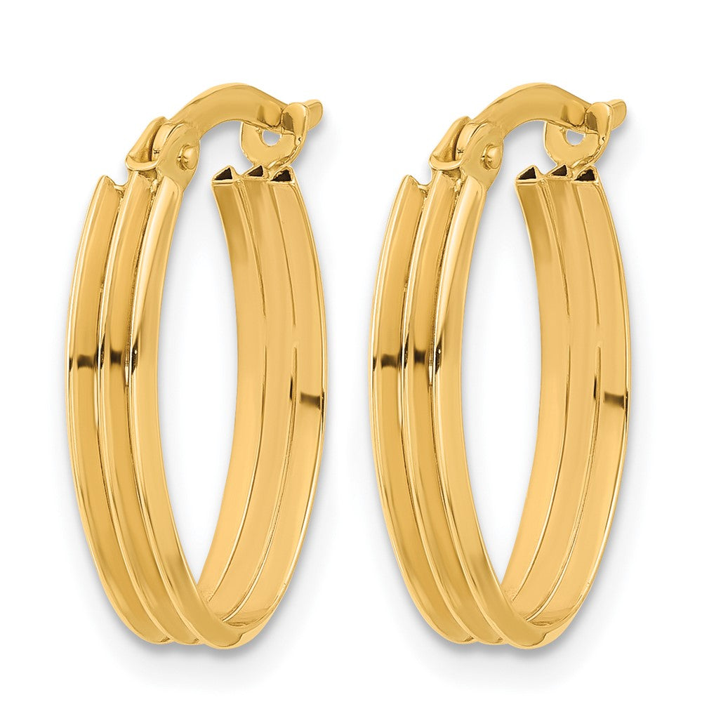 10K Yellow Gold Polished And Grooved Oval Hoop Earrings