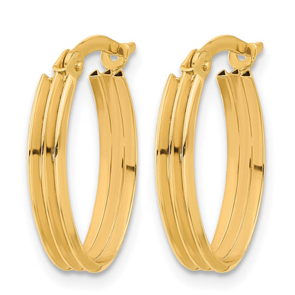 10K Yellow Gold Polished And Grooved Oval Hoop Earrings