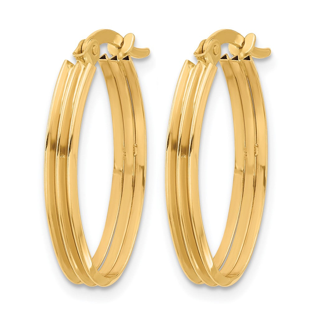 10K Yellow Gold Polished And Grooved Oval Hoop Earrings