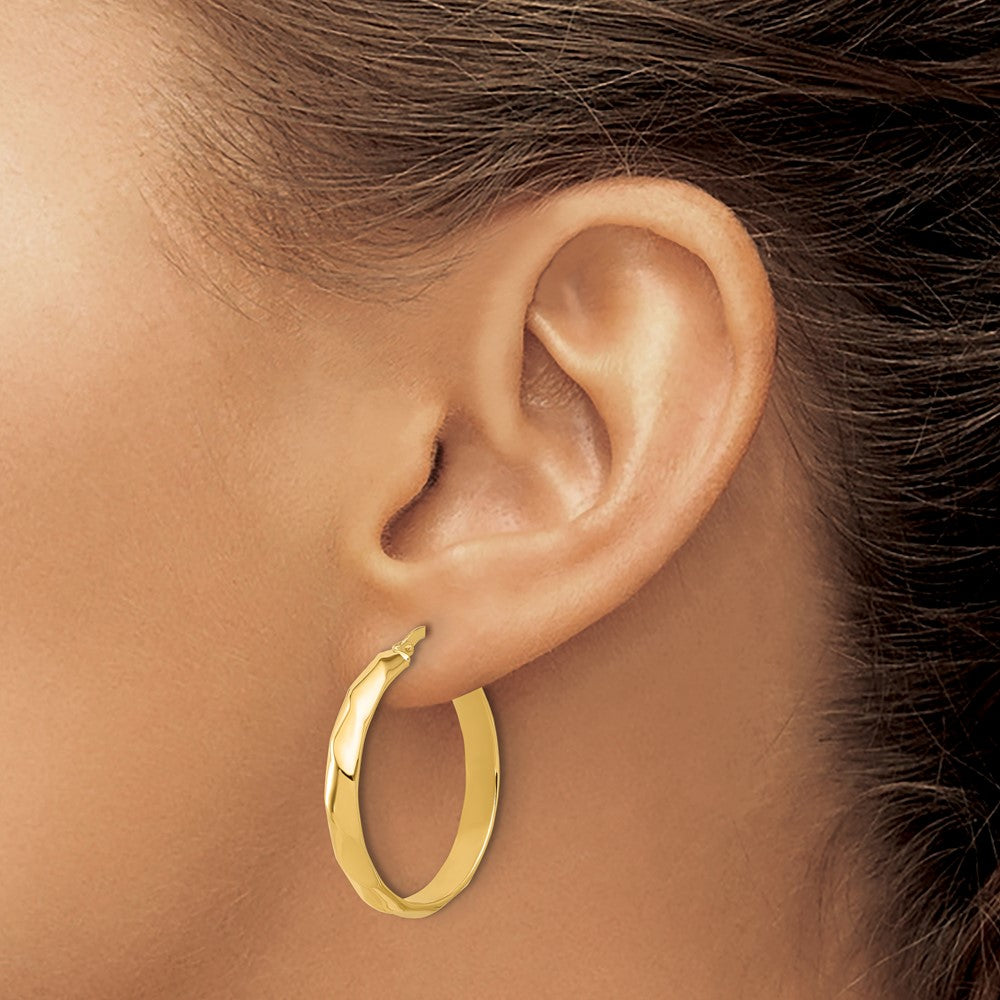 10K Yellow Gold Polished Twisted Round Hoop Earrings
