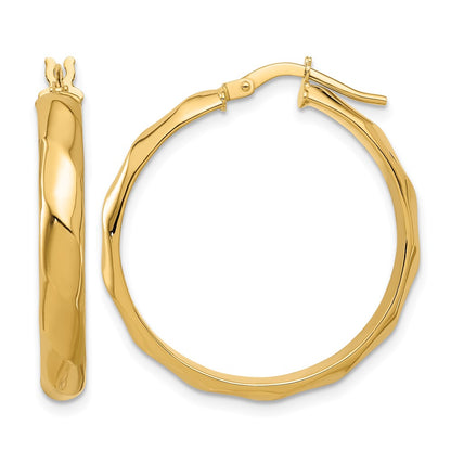 10K Yellow Gold Polished Twisted Round Hoop Earrings