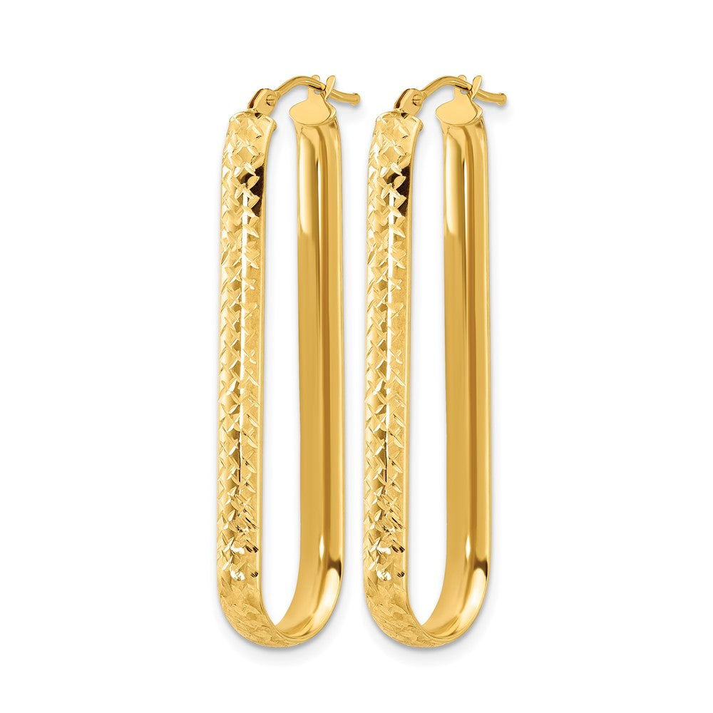 10K Yellow Gold Polished And Diamond Cut Oval Hoop Earrings