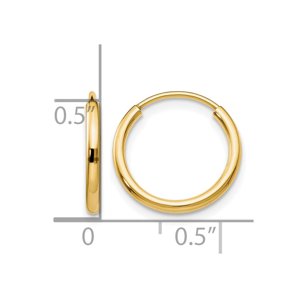 10K Yellow Gold 1.2mm Polished Round Endless Hoop Earrings