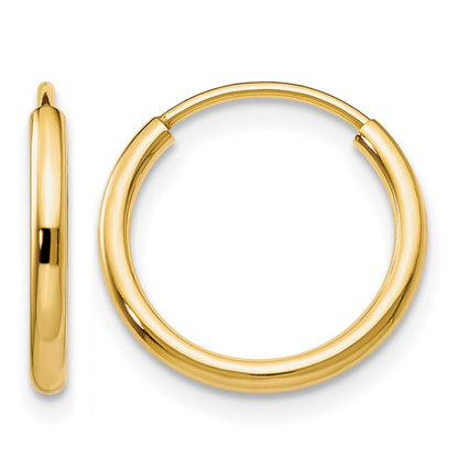 10K Yellow Gold 1.2mm Polished Round Endless Hoop Earrings