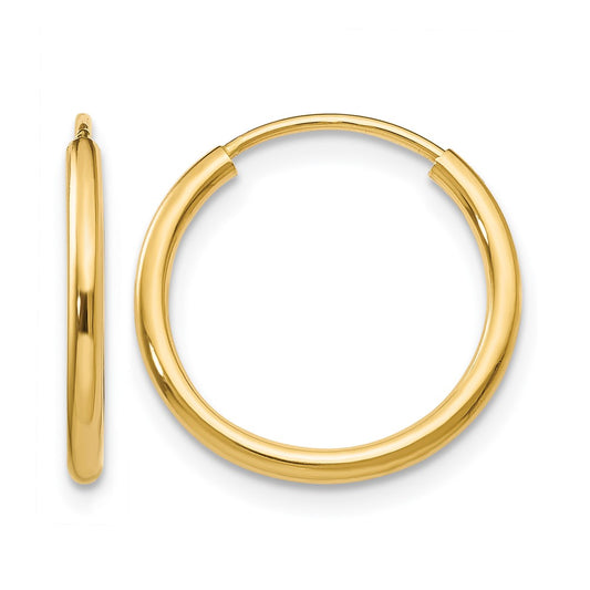10K Yellow Gold 1.2mm Polished Round Endless Hoop Earrings