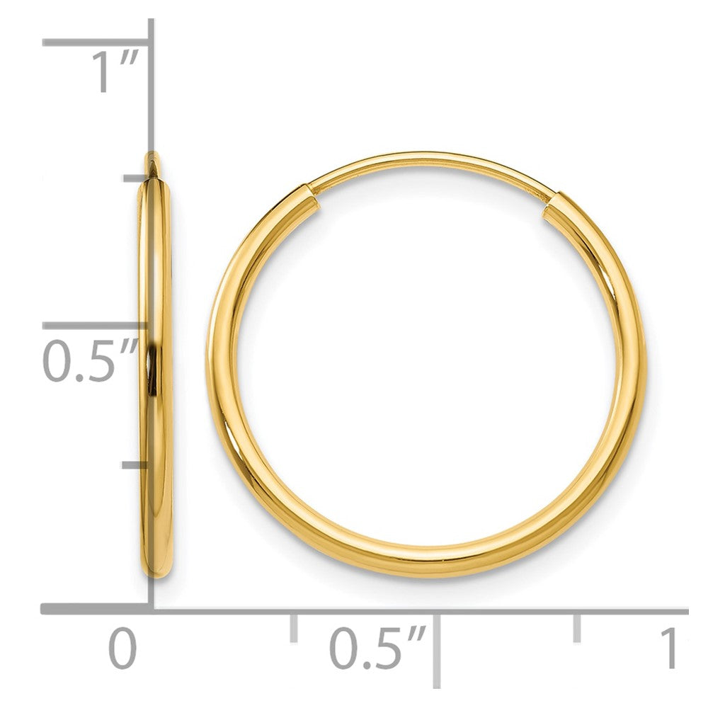 10K Yellow Gold 1.2mm Polished Round Endless Hoop Earrings
