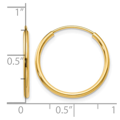 10K Yellow Gold 1.2mm Polished Round Endless Hoop Earrings