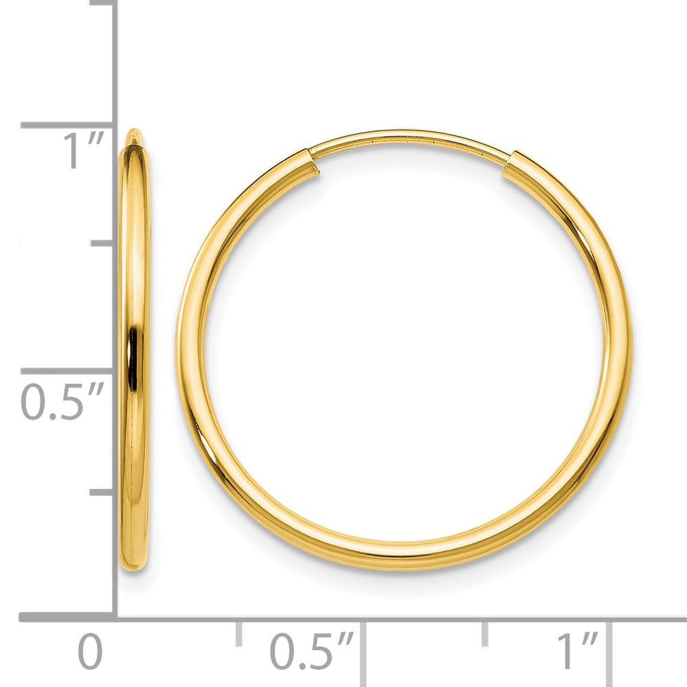 10K Yellow Gold 1.2mm Polished Round Endless Hoop Earrings