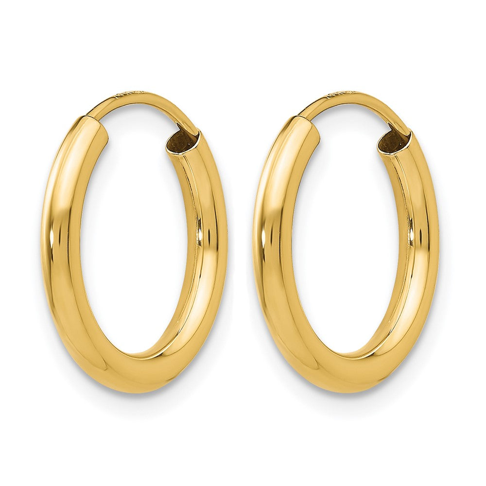 10K Yellow Gold Polished Round Endless 2mm Hoop Earrings