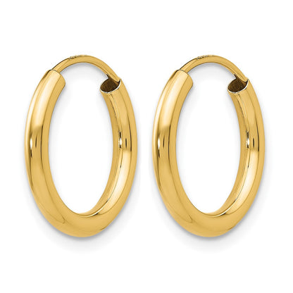 10K Yellow Gold Polished Round Endless 2mm Hoop Earrings