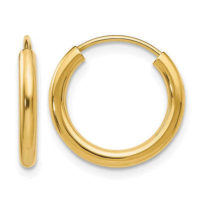10K Yellow Gold Polished Round Endless 2mm Hoop Earrings