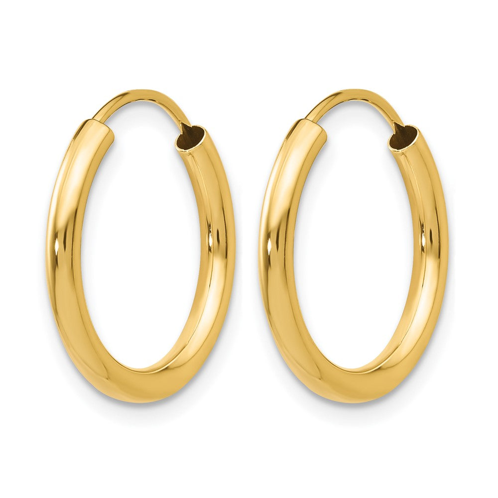 10K Yellow Gold Polished Round Endless 2mm Hoop Earrings