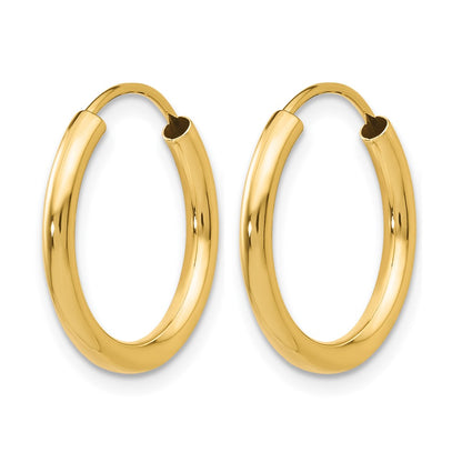 10K Yellow Gold Polished Round Endless 2mm Hoop Earrings