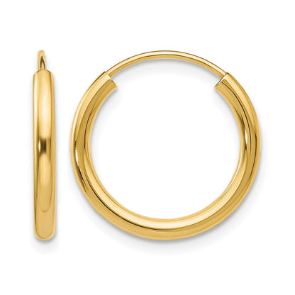 10K Yellow Gold Polished Round Endless 2mm Hoop Earrings