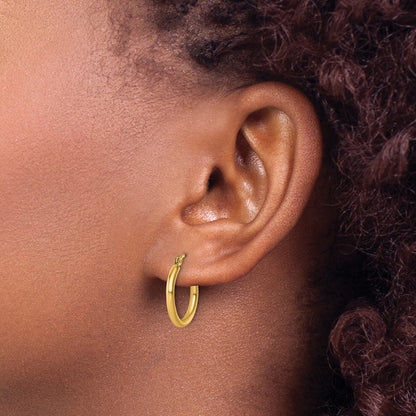 10K Yellow Gold Polished 2X17.5mm Lightweight Tube Hoop Earrings