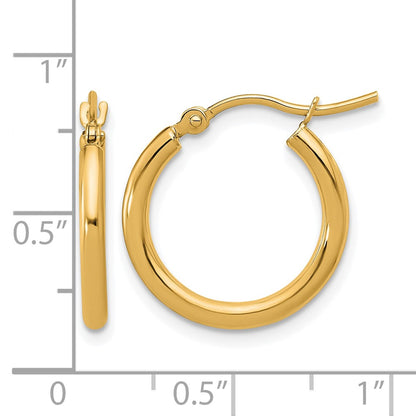 10K Yellow Gold Polished 2X17.5mm Lightweight Tube Hoop Earrings